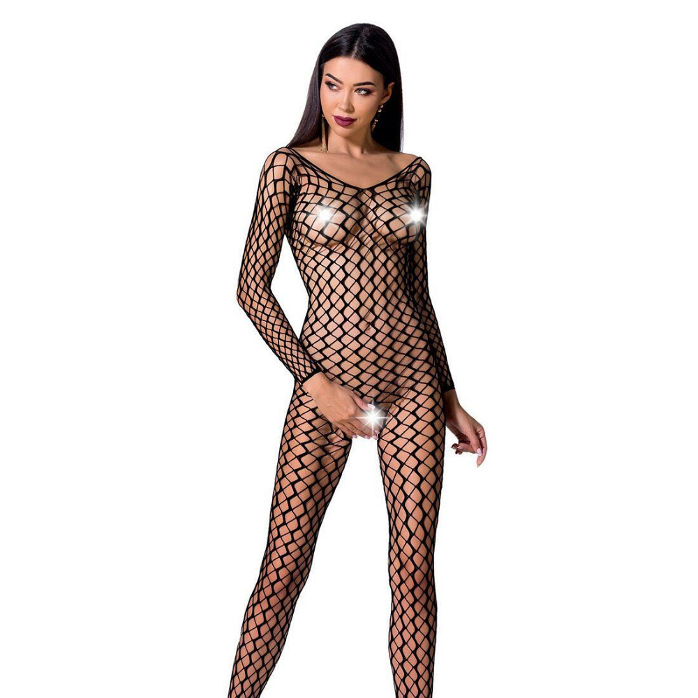 Бодістокінг Passion BS068 black, комбінезон, велика сітка, довгий рукав Sex Aura Київ - фото 1