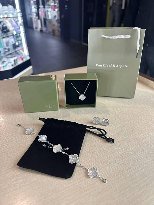 Ван Кліф комплект конюшини / Van Cleef підвіска, сережки, браслет / паковання Одеса - фото 1