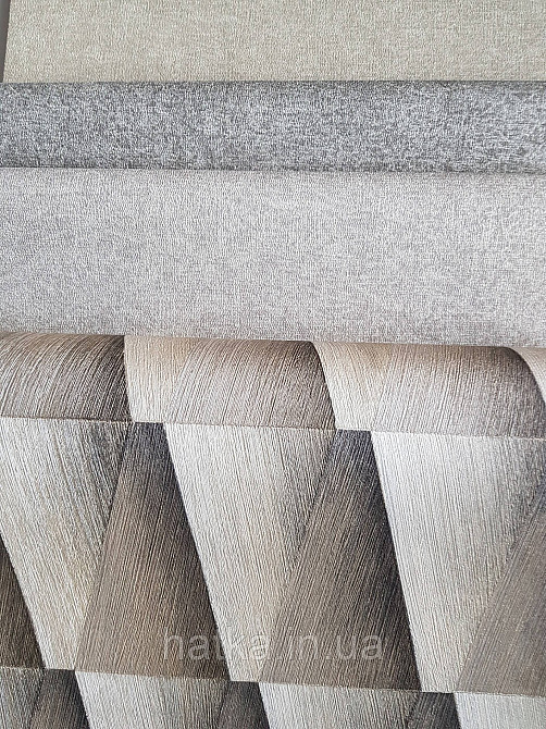 Шпалери вінілові на флізелін Rasch Composition 0,53х10 геометрія смуги фігури коричневі, бежеві металік 3д Київ - фото 2