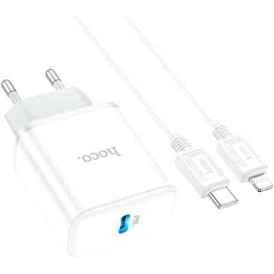 Зарядное устройство HOCO C104A USB-C PD20W + cable USB-C to Lightning white (6931474782908) Винница