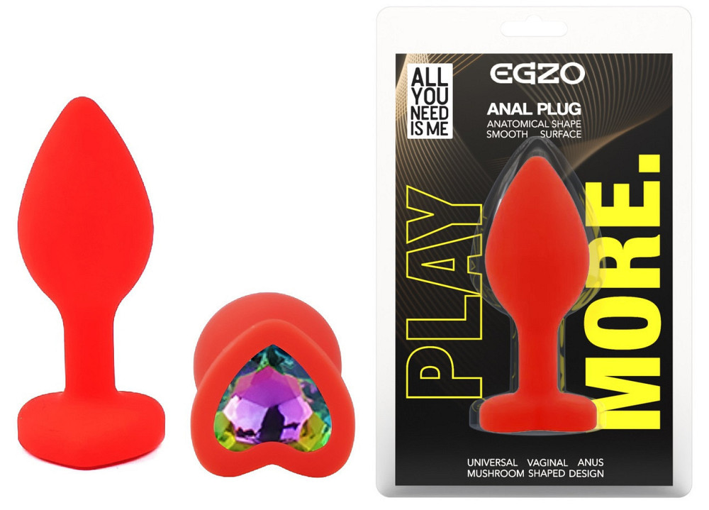 Силіконова анальна пробка EGZO - Silicone Red Heart Plug Rainbow, size S Sex Aura Київ - фото 1