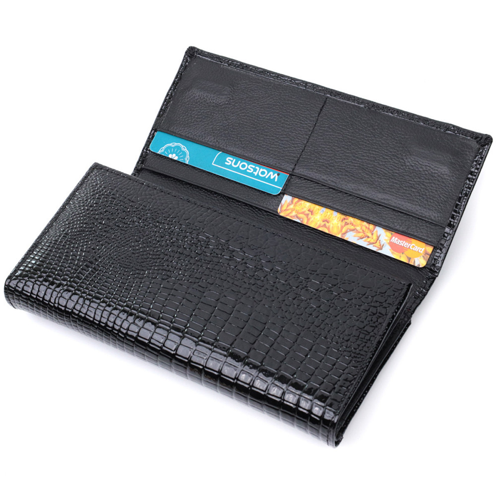 Лакований шкіряний гаманець з блоком для кредитних карток ST Leather 22683 Чорний Київ - фото 5