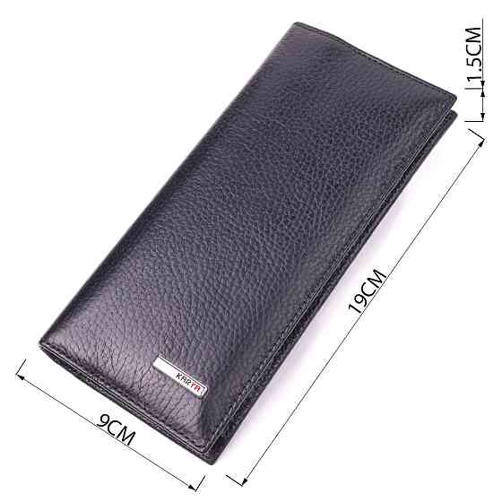 Вертикальний чоловічий гаманець із натуральної зернистої шкіри KARYA 21436 Чорний Київ