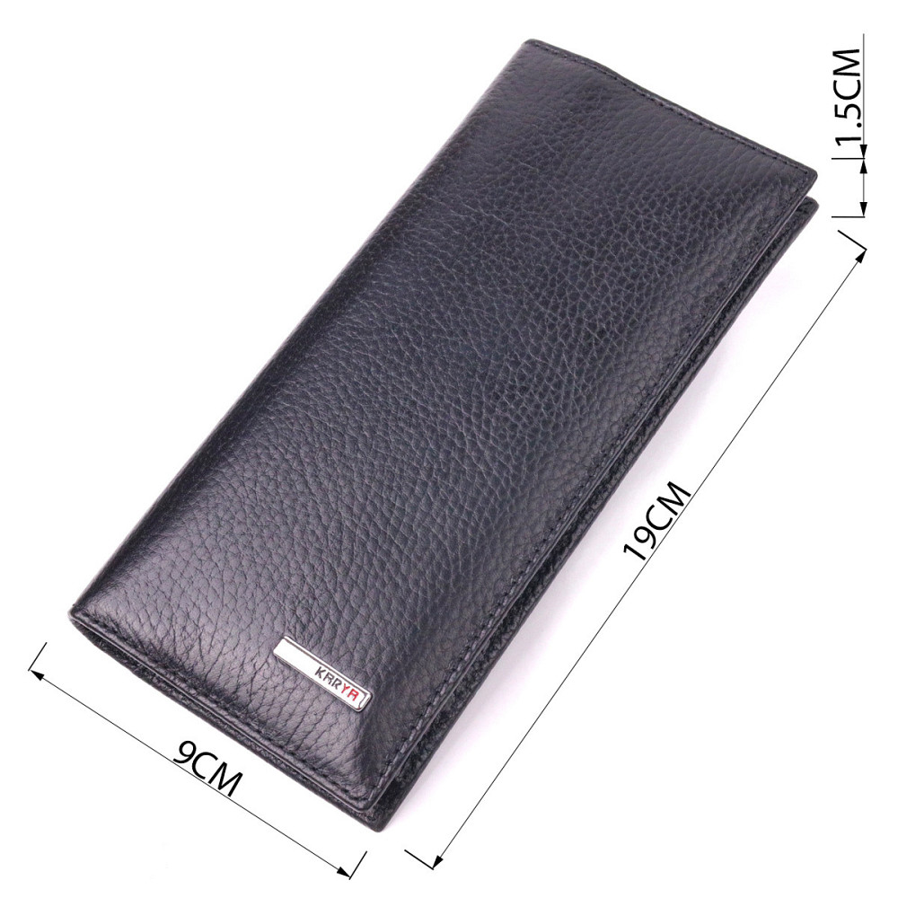 Вертикальний чоловічий гаманець із натуральної зернистої шкіри KARYA 21436 Чорний Київ - фото 3