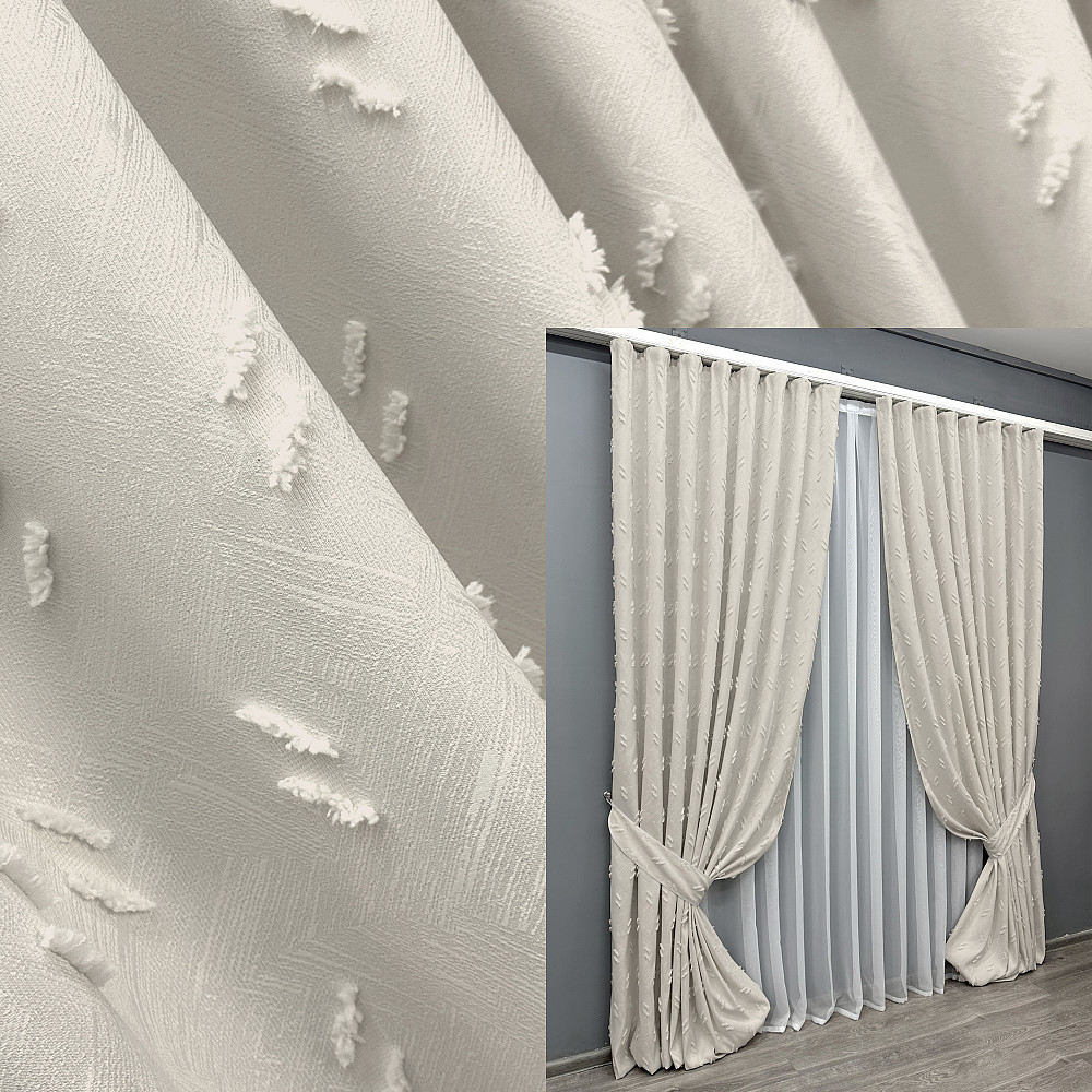 Комплект штор VR-Textil Льон Букле № 1881ш Молочний 165х295 см 2 шт (39-0106) Київ - фото 1
