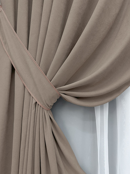 Комплект готових штор VR-Textil Мікровелюр Petek № 1487ш Какао 200х290 см 2 шт (32-461) Київ - фото 5