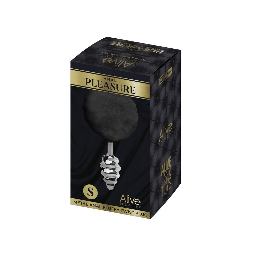 Металлическая анальная пробка Кроличий хвостик Alive Fluffy Twist Plug S Black, диаметр 2,9 см Sex Aura Киев - изображение 3