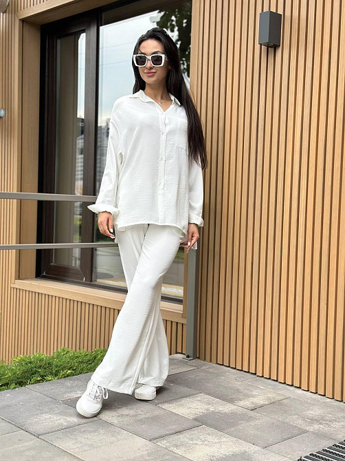 Костюм-тройка женский летний с шортами и брюками Молочный XS-S Харьков - изображение 1