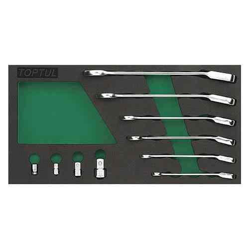 Набор ключей трещоточных комбинированных 8-19мм + переходники 10ед. (в ложементе, тип А) TOPTUL GVA1017 Одесса