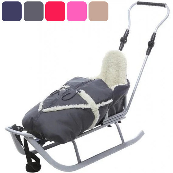 Санки дитячі Adbor Piccolino металеві з конвертом, спинкою і ручкою, для дітей Сірий Київ - фото 1