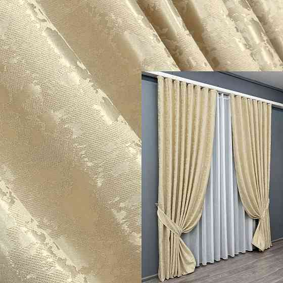 Комплект готових штор VR-Textil Льон мармур Pavliani ХО № 1909ш Кремовий 140х280 см 2 шт (39-0129) Київ