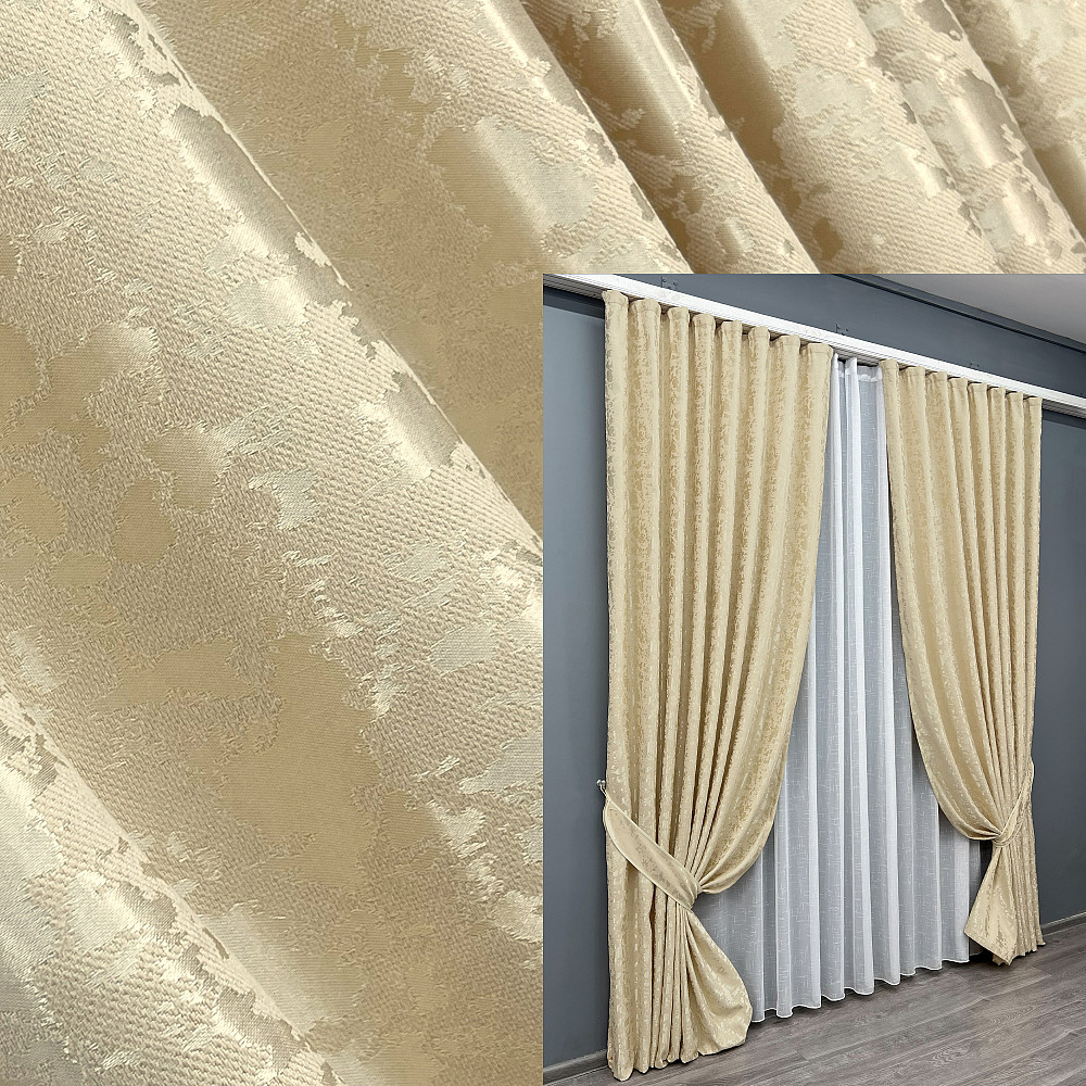 Комплект готових штор VR-Textil Льон мармур Pavliani ХО № 1909ш Кремовий 140х280 см 2 шт (39-0129) Київ - фото 1