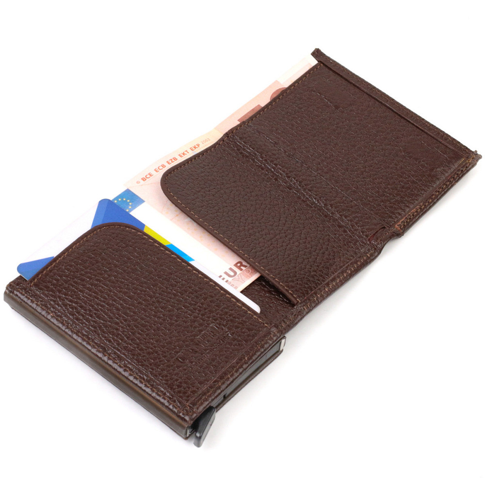 Мужской картхолдер в три сложения с автоматическим механизмом из натуральной кожи флотар CANPELLINI 21934 Коричневый Киев - изображение 4