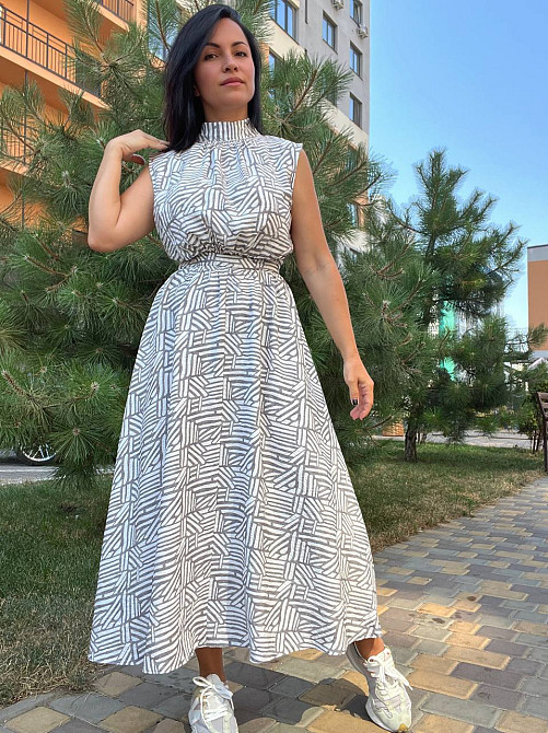 Сукня жіноча INDIGO BLUE 024569 довге без рукавів комір стійка сіра, сірий, L Київ - фото 1