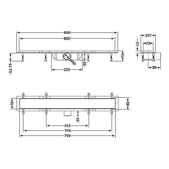 Трап Qtap Dry FA304-800 лінійний із сухим закривом і неіржавкою решіткою 800х73 Київ