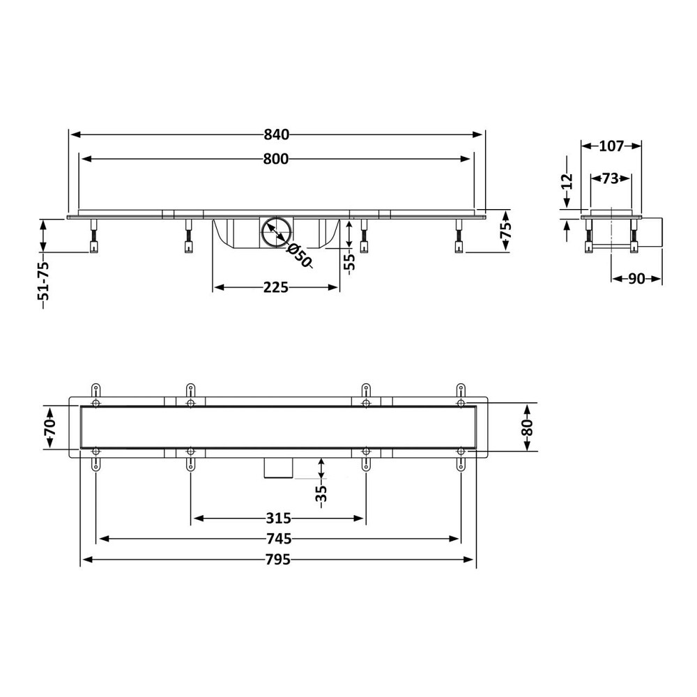 Трап Qtap Dry FA304-800 лінійний із сухим закривом і неіржавкою решіткою 800х73 Київ - фото 2