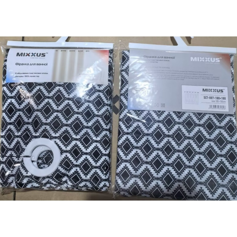 Шторка для ванной Mixxus SCT-007-180x180 из полиэстера со встроенными кольцами (Узор 