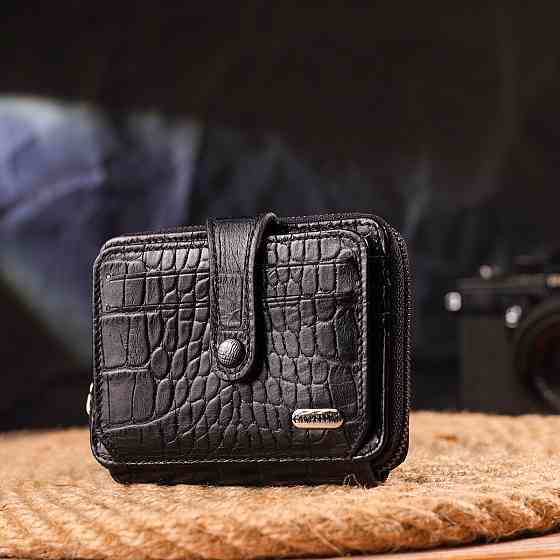 Практичне жіноче портмоне з натуральної фактурної шкіри CANPELLINI 21491 Чорне Київ