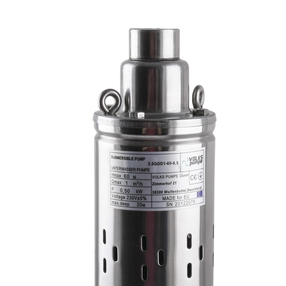 Насос свердловинний шнековий VOLKS pumpe 3,5 QGD 1-60-0,5кВт 3,5 дюйми + кабель 15м (000014216) Київ - фото 3