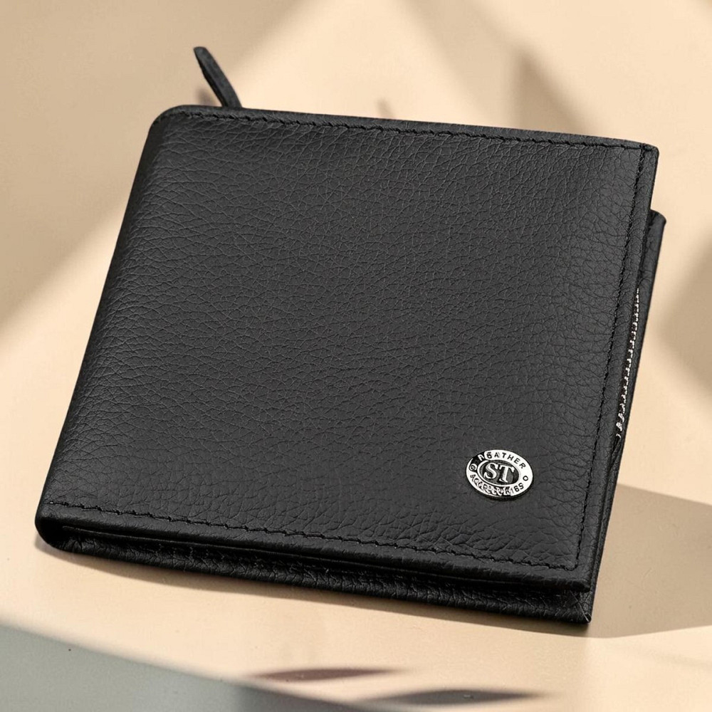 Чоловічий шкіряний гаманець з монетницею чорний (ST Leather) Київ - фото 18