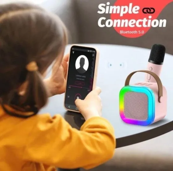 Мини-караоке K12 для детей со стереозвуком, LED-подсветкой и одним беспроводным микрофоном Киев
