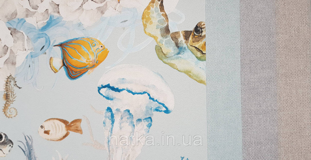 Шпалери флізелінові еко Rasch Kids World 0.53х10 дитячі море риби черепахи медузи корали равлика на блакитному Київ - фото 4