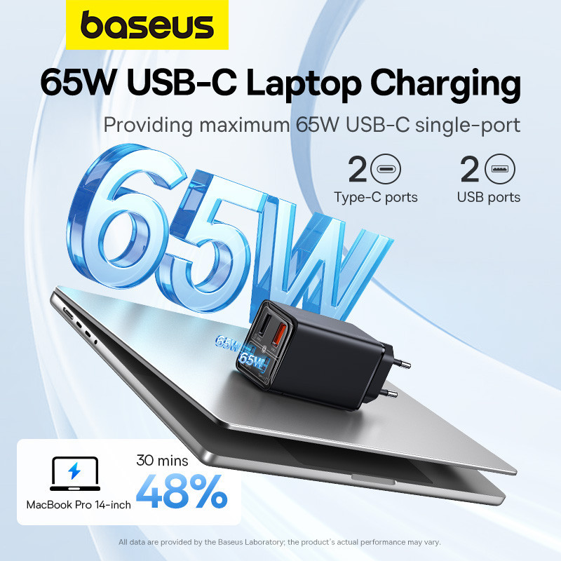 Мережевий зарядний пристрій з кабелем Baseus GaN6 Pro Fast Charger 2C+2U 65W  EU Cluster Black((With Type-C to Type-C 100W(20V/5A) Київ - фото 10