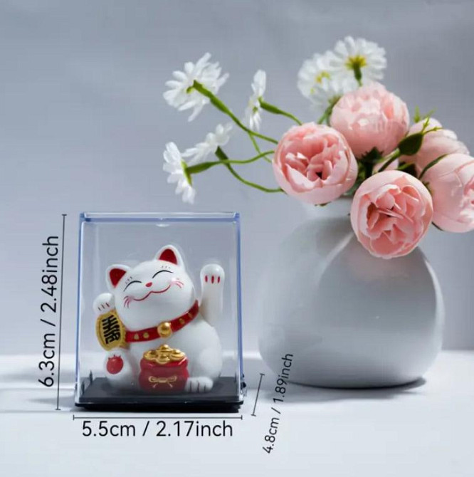 Мини-фигурка Манеки-неко на солнечных батареях – японский талисман удачи и богатства. Цвет Золото Киев - изображение 4