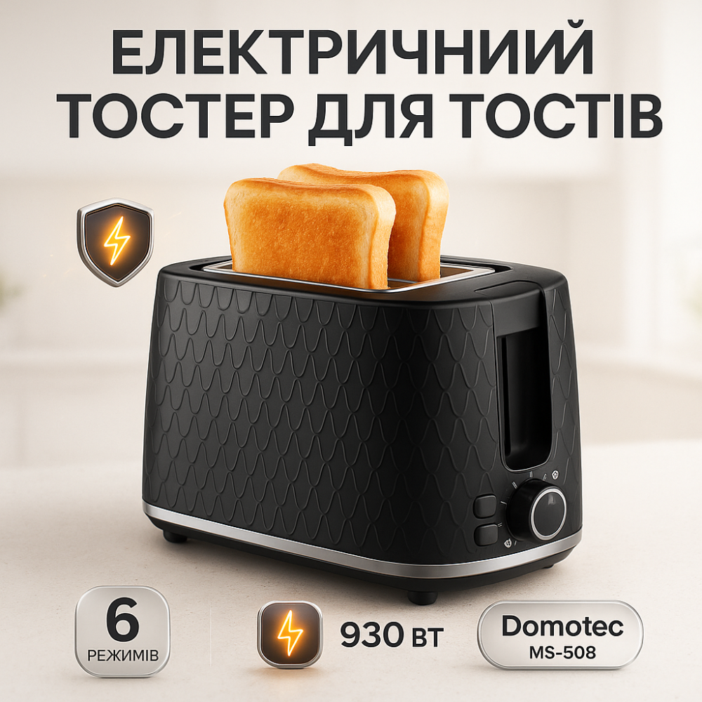Тостер Domotec MS-508 механічне керування 930Вт 6 ступенів обсмажування XG-80 Львів - фото 7