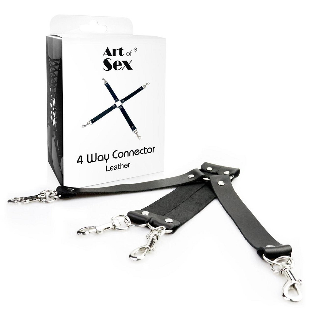 Хрестовина з натуральної шкіри Art of Sex – 4 Way Connector, чорний Sex Aura Київ - фото 3