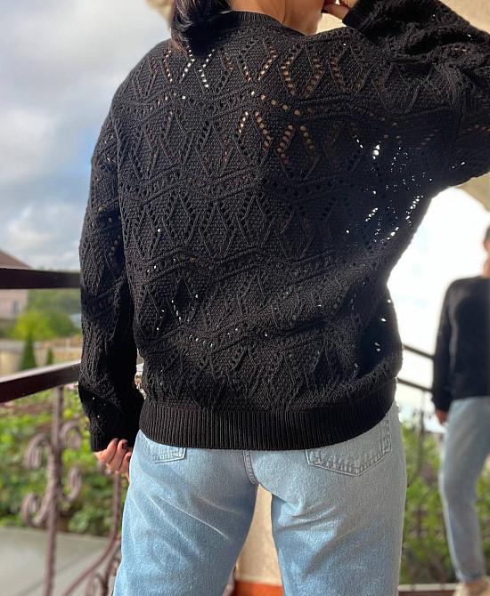 Свитер женский MIX RAY 6772 прозрачный оверсайз ажурная вязка сетка, черный, one size Киев - изображение 4