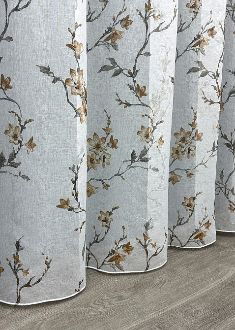 Тюль VR-Textil 1905т Flora Батист Білий з коричневим 300х270 см (40-246) Київ - фото 8