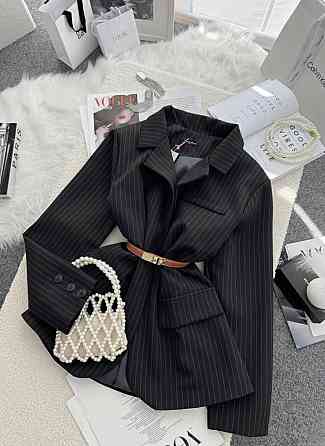 Жіночий класичний піджак вільного крою в смужку костюмка Чорний, 46/48 Одеса