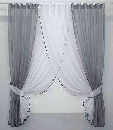 Кухонные шторки VR-Textil № 096к с подвязками графитовый с белым 400х170 см (50-672) Киев