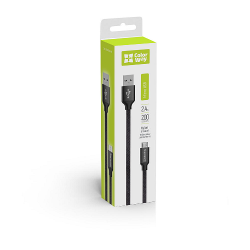 Кабель USB MicroUSB ColorWay CW-CBUM009-BK 2,4A 2м чорний Житомир