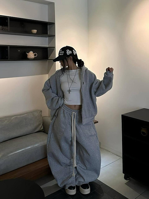 Женский стильный oversize костюм: худи + широкие брюки  тринитка на флисе Одесса - изображение 4