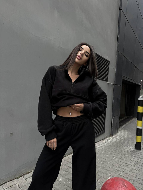 Жіночий зручний теплий костюм із флісу двосторонній Чорний, 42/44 Одеса - фото 6