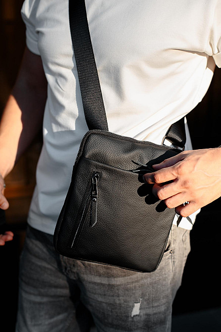Сумка-мессенджер із натуральної шкіри, сумка через плече чоловіча SKILL Karter (Чорна) Суми - фото 7
