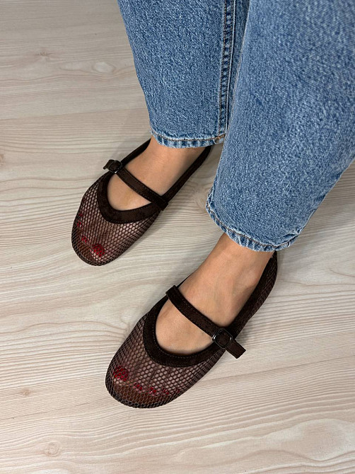 Балетки женские Meideli 300-7 Mary Jane сетка с ремешком коричневые, 39, 24,8 см Киев - изображение 14
