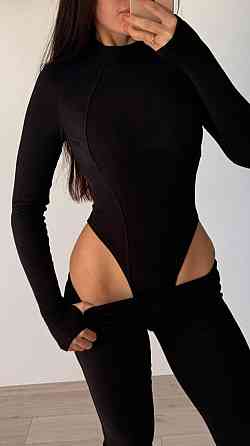 Женский повседневный термо костюм двойка: боди и лосины из ткани пума Черный, 44/46 Одесса