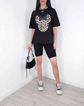 Женский летний костюм двойка: футболка с микки маусом и велосипедки турецкий кулир Черный, 42/44 Одесса