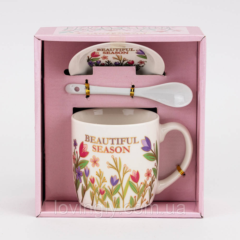 Подарочная чашка с блюдцем и ложкой - цветочный дизайн, яркая коробка, универсальный подарок женщине, маме, подруге Ирпень - изображение 13