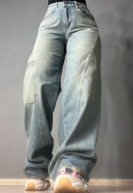 Джинсы женские Its Basic 3123 cargo fit косой шов карманы сбоку винтаж широкие голубые, голубой, 34, Одесса - изображение 5