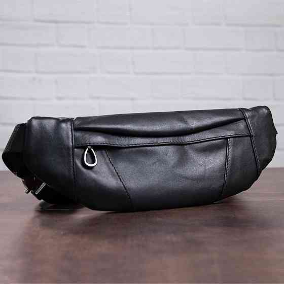 Поясна сумка з натуральної шкіри Чорна (Vintage) Київ