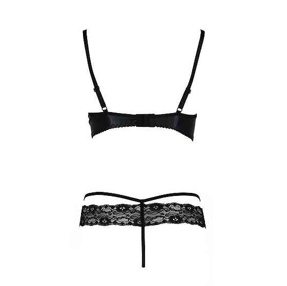 Комплект белья Passion Exclusive NORTH SET L/XL, black, лиф и трусики с элементами под латекс Sex Aura Киев