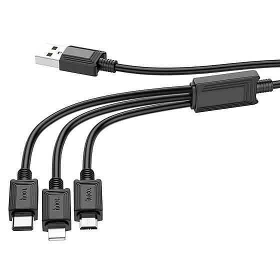 Кабель HOCO X74 USB - Lightning+Type-C+Micro 2A, 1m, PVC, PVC конектори, колір чорний 6931474767363 Одеса
