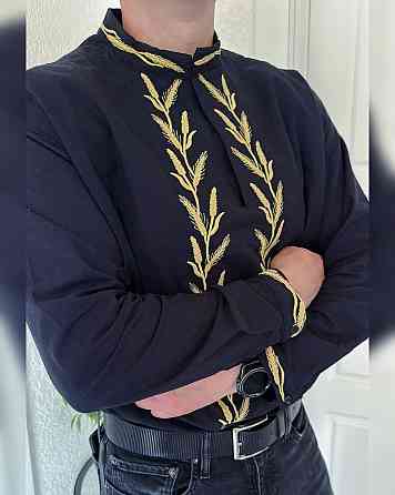 Мужская вышиванка с традиционной украинской вышивкой без пуговиц коттон 80%, 20% полиэстер 52, Черный Одесса