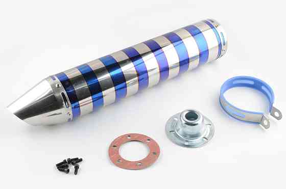 Глушник (тюнінг) 420 * 100mm, кріп. Ø78mm (нержавіюча сталь, зебра, сріблясто-синій, прямоток, mod:3) Київ