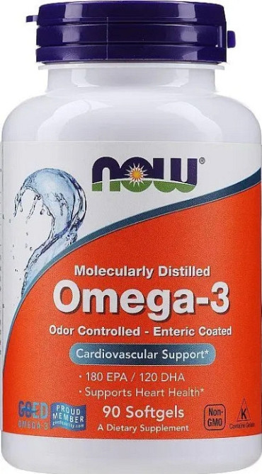 Омега-3 риб'ячий жир Now Foods Omega-3 180 ЭПК/ 120 ДГК 90 капс Київ - фото 1