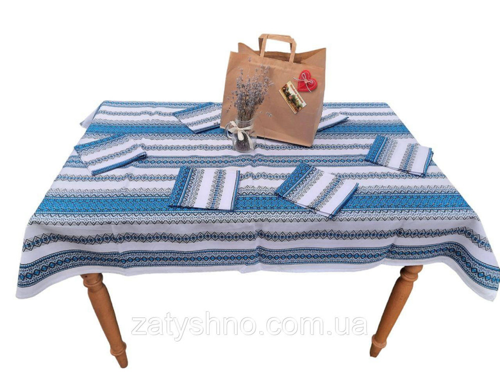 Синя скатертина з серветками машинна вишивка 120*140 Київ - фото 6